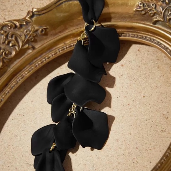 Black Leaf Dangle Earrings - Picture 3 of 4